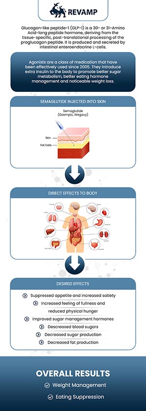 Semaglutide is an increasingly popular weight loss medication capable of helping patients achieve tremendous results. Semaglutide works to delay stomach emptying and replicates a brain hormone that regulates appetite, effectively reducing hunger and food intake. At REVAMP Wellness Center for Men, Hans Crevecoeur, APRN, is now providing virtual consultation services for patients all over Florida who are interested in semaglutide treatment.For more information, contact us today to schedule an appointment online. We are conveniently located at 8102 Blanding Blvd. Suite 17, Jacksonville, FL 32244. We serve patients from Jacksonville FL, Paxon FL, Arlington FL, Riverside FL, Lakeshore FL, Crystal Springs FL, and the surrounding areas.